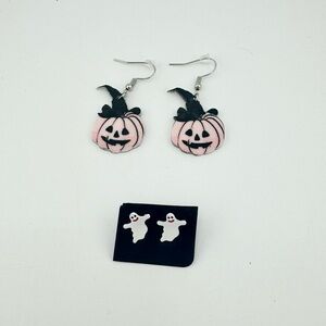 2 Pairs of Halloween Earrings Pumpkins and Ghosts